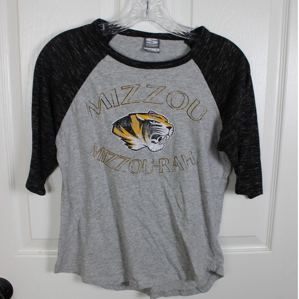Stadium Athletics Mizzou Tigers Raglan Tee Grey Black 3/4 Sleeve Juniors M